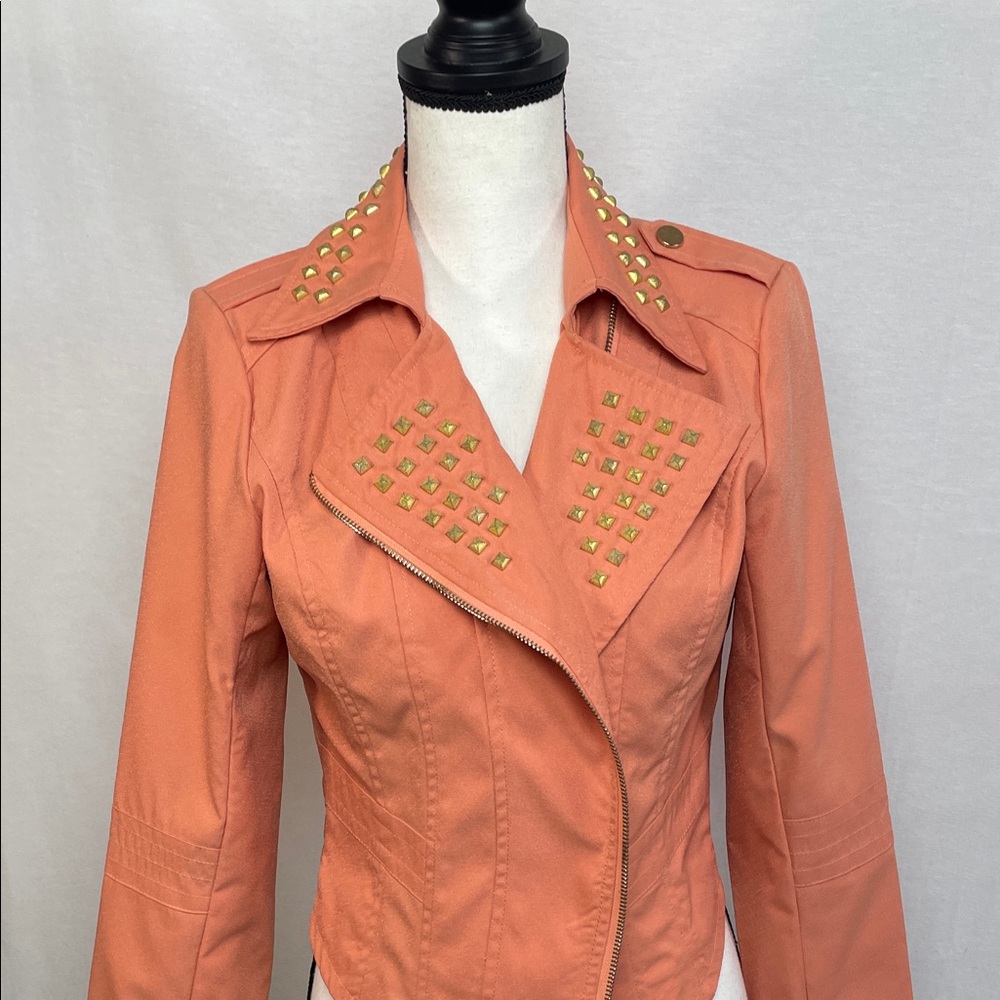 Gold Studded peach moto Jacket - Picture 6 of 17